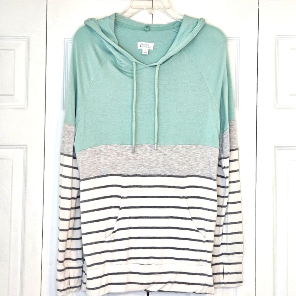 Mint and Gray Striped Hoodie